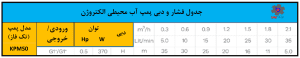 جدول هد و دبی پمپ آب محیطی نیم اسب الکتروژن